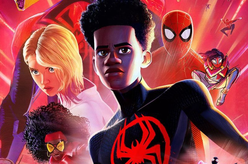 Miles Morales with Spider-People in 'Spider-Man: Across the Spider-Verse', showcasing multiverse adventure and heroism.
