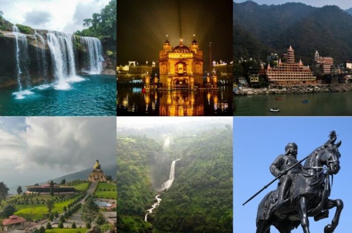 Aerial view of popular tourist destinations in India, showcasing its diverse landscapes and attractions.