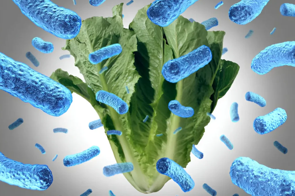 Leafy greens surrounded by bacteria, symbolizing immune-boosting foods